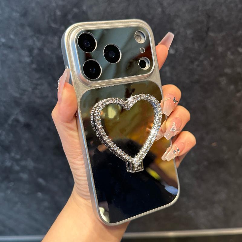 Heart-shaped Mirror Stand for iPhone 17 Pro Max Case, Compatible with Apple 16; Instantly Adapts To 17 Large Window 15.