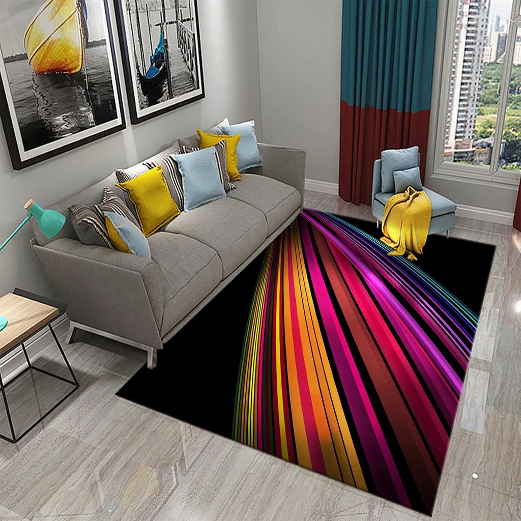 Retro Color Striped Waves Carpet for Living Room Sofa Floor Rug Bedroom Simplicity Decor Floor Rugs Bathroom Non-slip Area Mats