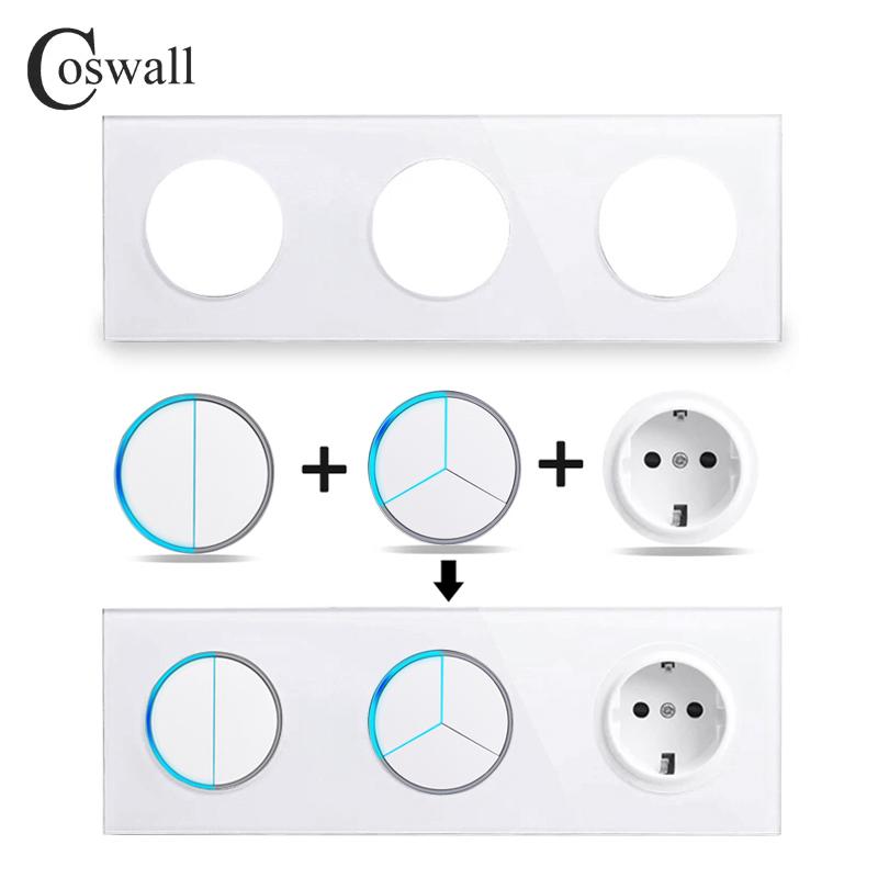

COSWALL LB серии белая панель из закаленного стекла, настенный выключатель включения/выключения с синей подсветкой с большой апертурой «сделай сам»