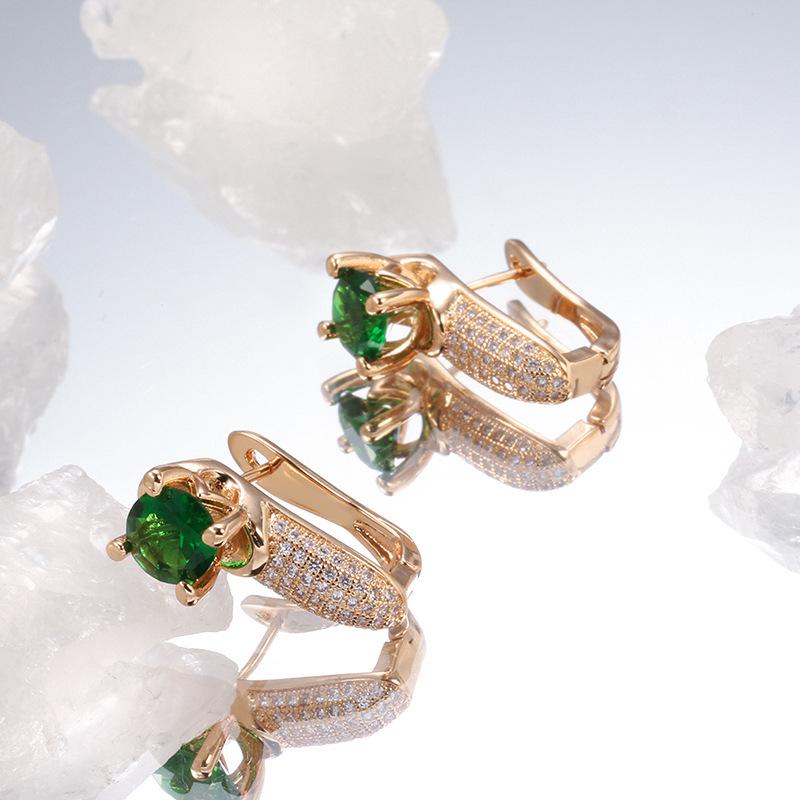 European and American Popular Zircon Earrings, Fashionable Retro Grandmother Emerald Elegant French Earrings, Micro Inlaid Zircon Earrings