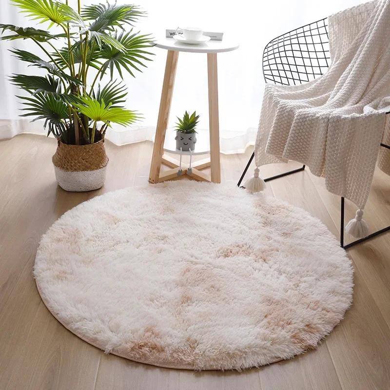Rainbow Colorful Soft Fluffy Carpets Girl Round Hairy Area Rug for Bedroom Decoration Carpet Shaggy Bedside Mat Princess Style
