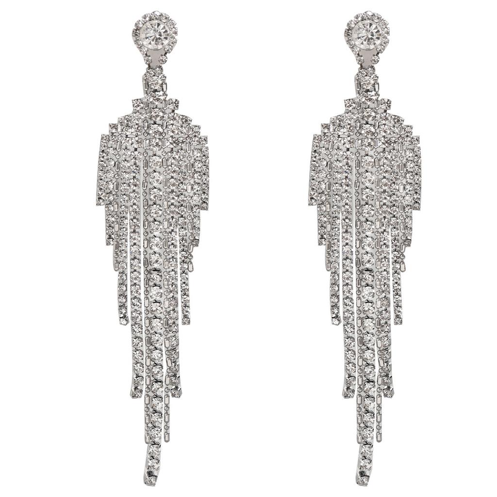 Simple style geometric earrings women's personality inlaid with diamonds design long fringed earrings versatile earrings women