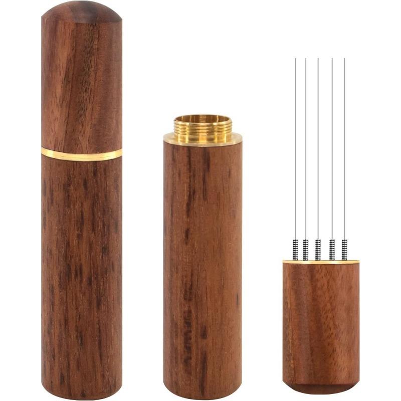 

1SET Zolunu Espresso Coffee Stirrer 5 Needles 0.4mm Espresso Distribution Tools, Natural Wood Handle and Stand (Walnut)