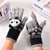 Gloves women's winter open fingers thickened warm male and female students writing cold-proof plush panda antifreeze gloves