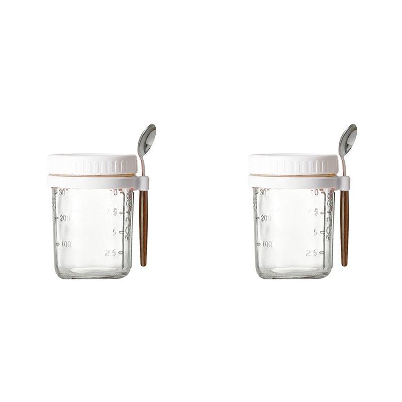 2Pcs Breakfast Cup Container Airtight Oatmeal Jar With Cover And Spoon Portable Oatmeal Cup For Salads Cereal White