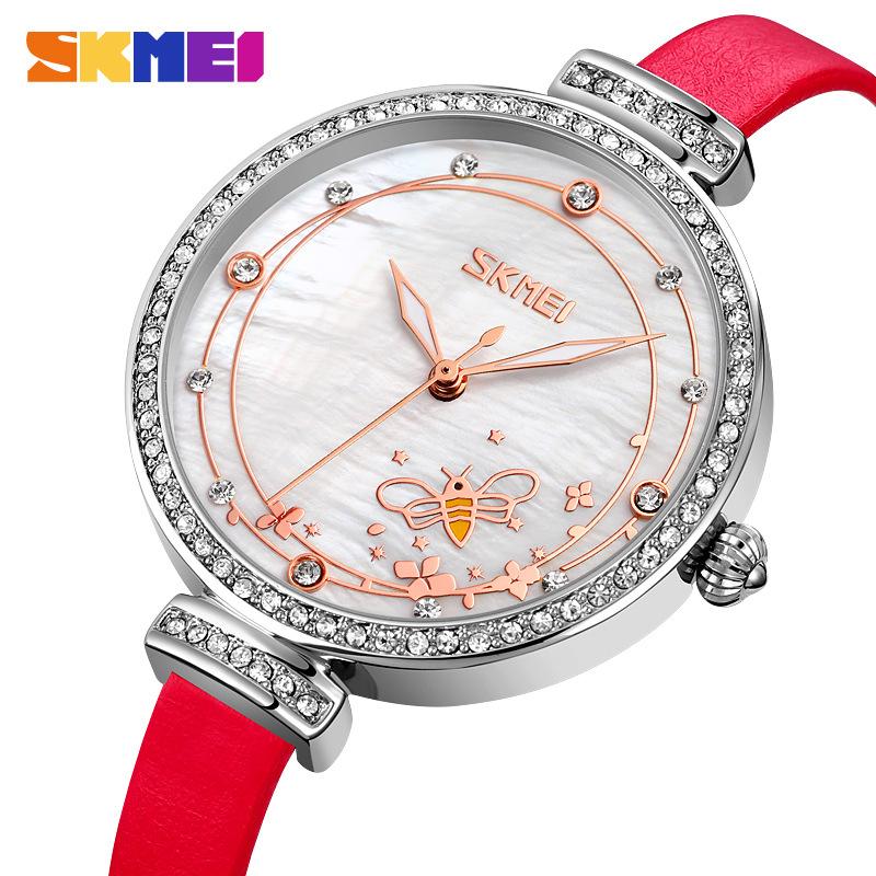 Large Dial, Thin Belt, Ladies' Casual Quartz Watch with Diamond Shell, Elegant Schoolgirl Watch