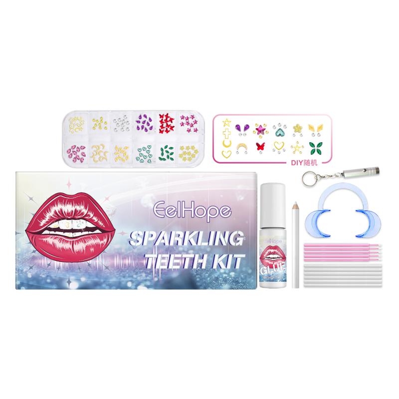 Diy Teeth Gems Kit With Glues And Light Teeth Anti-Drop Clear Stone Jewelry Decoration Glittering Tooth Jewelry Kit