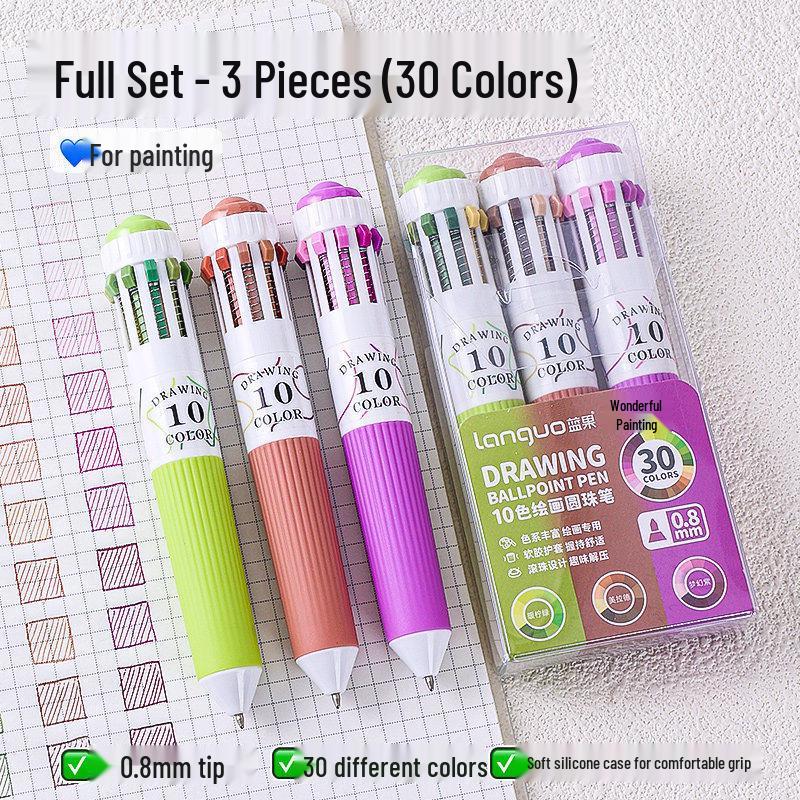 10-Color Stackable Ballpoint Pen Set – Press-Type, Multi-Functional Pens for Drawing & Journaling for Elementary Students
