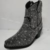 IPPEUM Rhinestone Boots Cowboy Women Black Ankle Design Chunky Heel Ponited Toe Size 43 New In Women's Western Boots