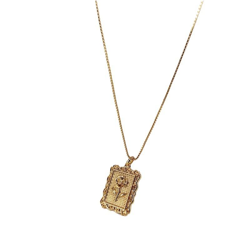 Vintage necklace embossed flower styling designer plated 18k real gold jewelry
