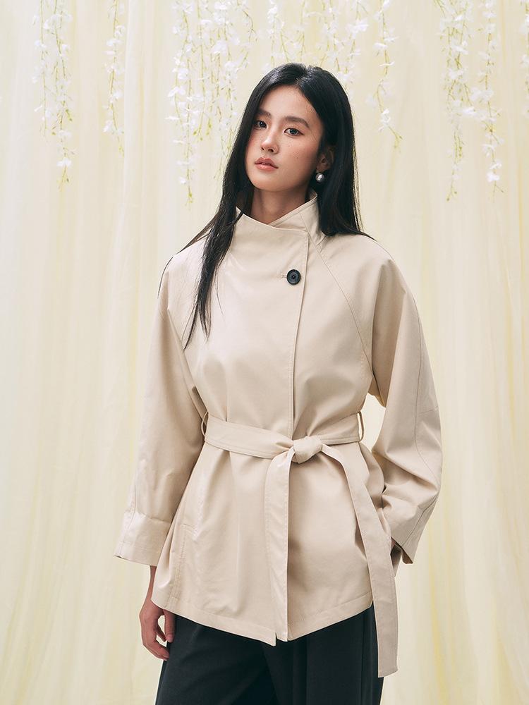 Early spring new retro Barn style versatile stand-up collar small medium and long trench coat women