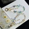For Light Luxury Crystal Mobile Phone Chain Beaded Short Wrist Chain Fashion Butterfly Pendant Gold Leaf Hand-Made Lanyard