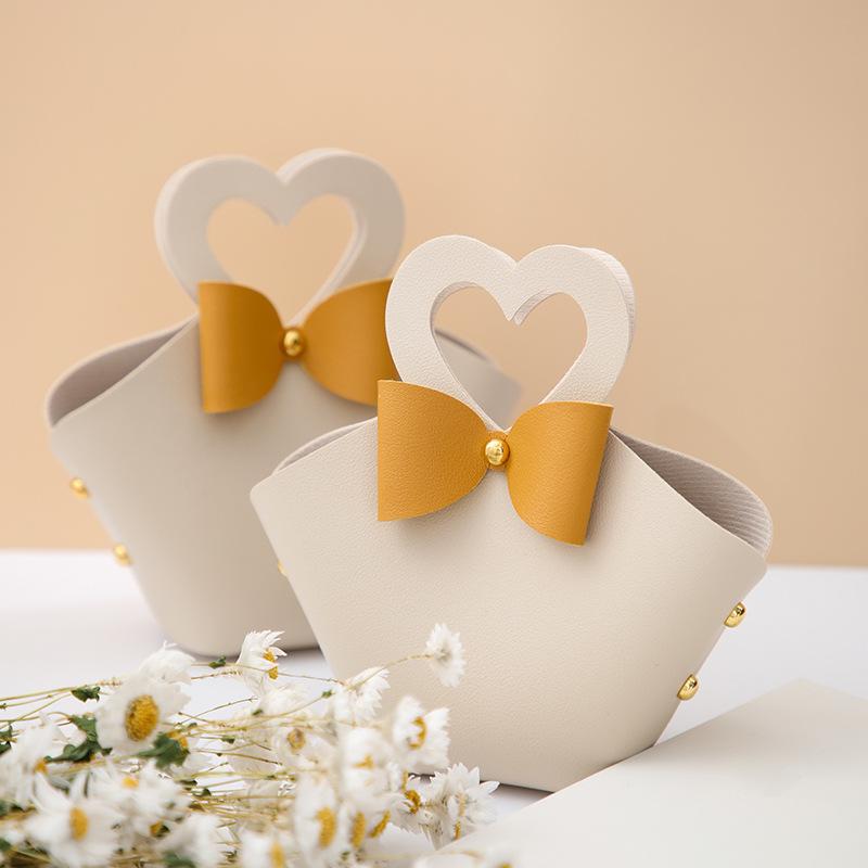 10/20PCS Leather Gift Bags Bow Ribbon Packaging Bag Wedding Favour Distributions Bags Christmas Candy Packaging Box Mini Handbag