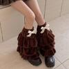 Winter Warm Furry Tiered Ruffle Leg Sleeves for Women Aesthetic Bowknot Fuzzy Leg Warmers Boot Covers Footless Socks