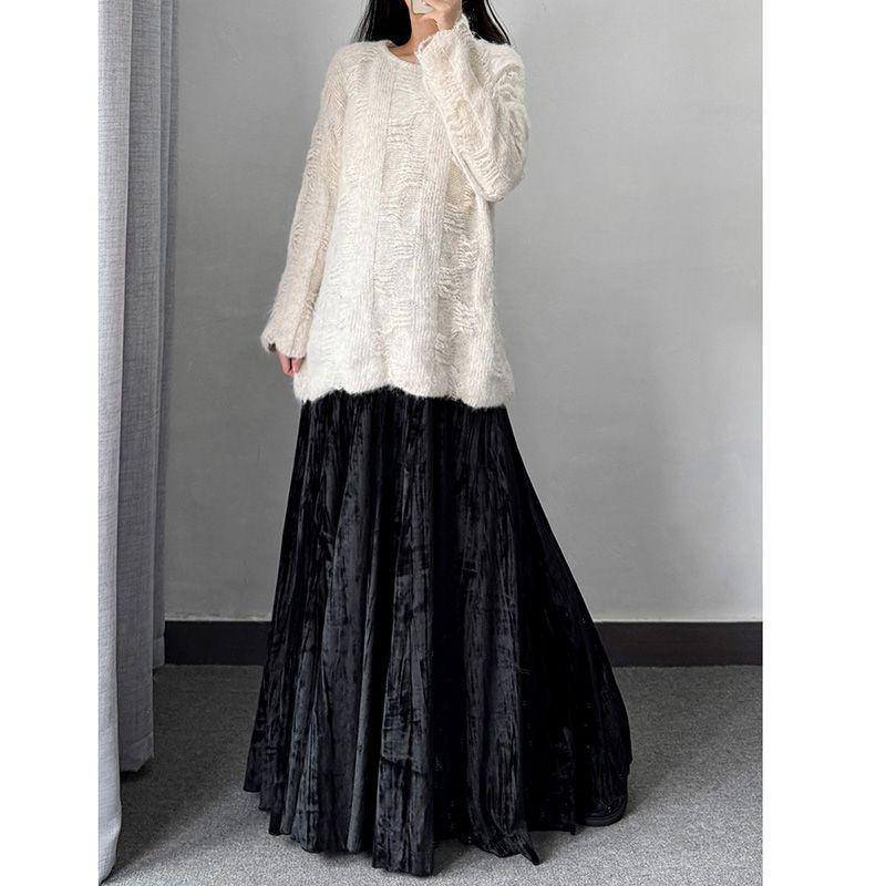 Autumn-Winter Velvet High-Waist Long Skirt - Women's Chinese Style Umbrella Design