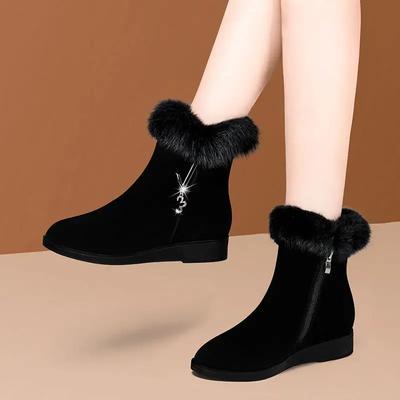 Pluszowe Damskie Buty Wygodne Buty na Grubej Podeszwie Futrzane Buty Modne Damskie Buty Zamek Błyskawiczny Damskie Buty Wulkanizowane Antypoślizgowe