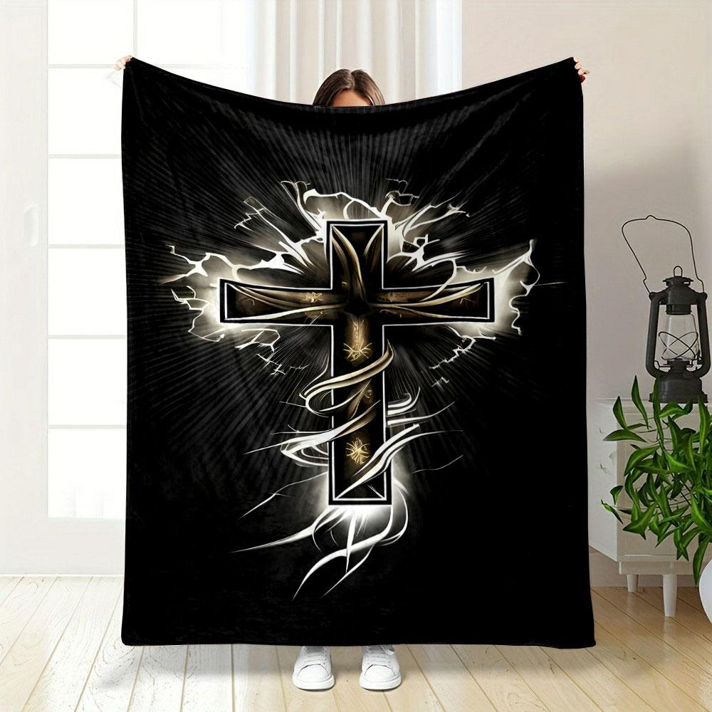 Golden Cross Lightning Blanket Printed Blanket for Living Room Bed Couch Lunch Break Soft Cozy Blanket for Friend's Festival Gift
