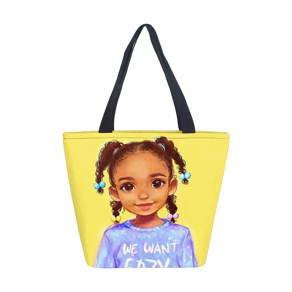 Borsa a Mano da Donna Ragazza Africana Borsa a Spalla Ragazza Borsa in Tela Stampata Tendenza Moda Borsa Tote di Grande Capacità