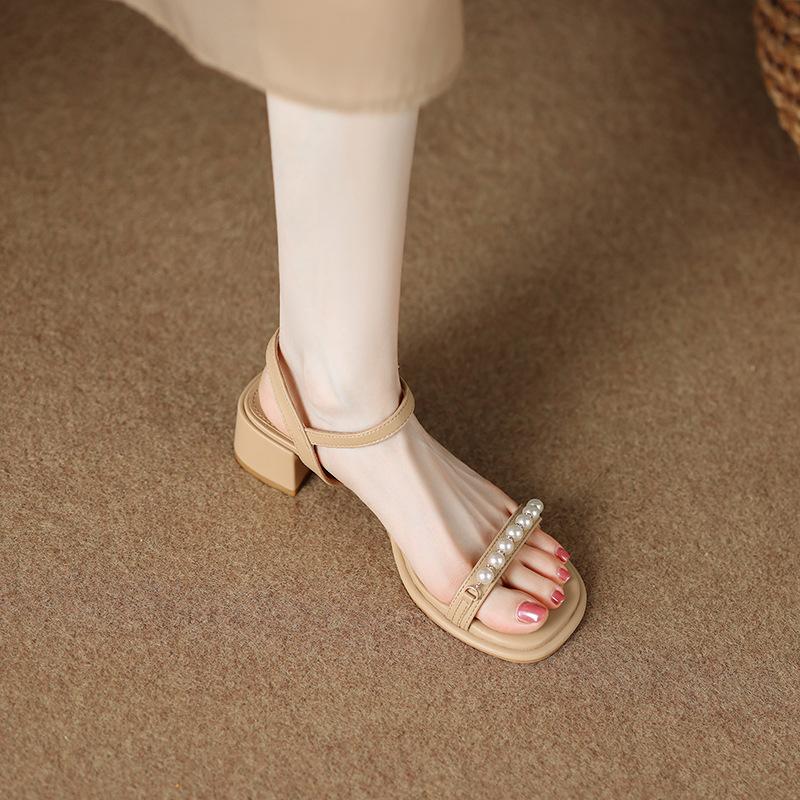 68022-1 Fashion women's sandals 2025 fashion summer new French temperament thick heel women's shoes