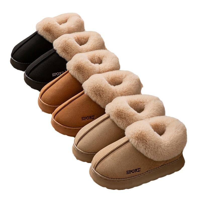 Suede Big Hair Mouth Indoor and Outdoor Home Thickened EVA Bottom Fluff Warm Couple Cotton Shoes