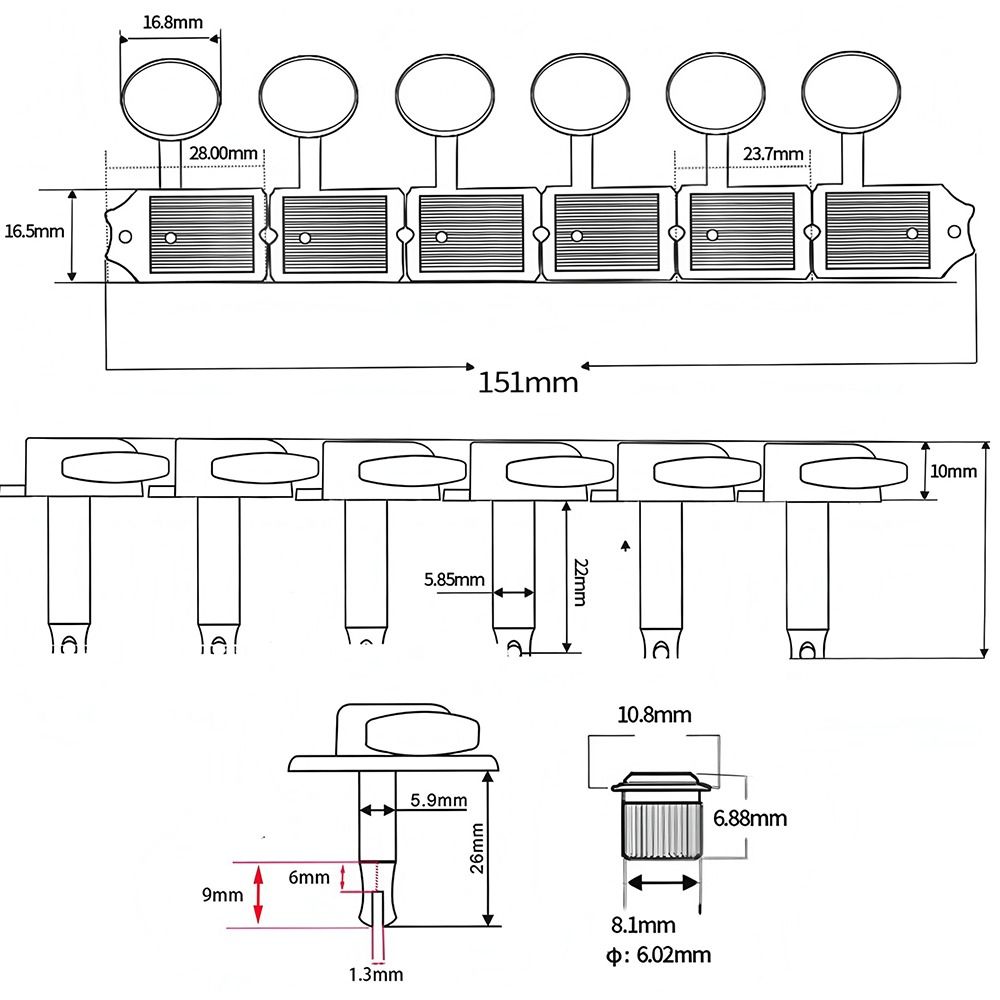 1Set 6-Pack Tuning Key Pegs 6 Right 6R Combination Tool New Guitar String Knob  Guitar Accessories
