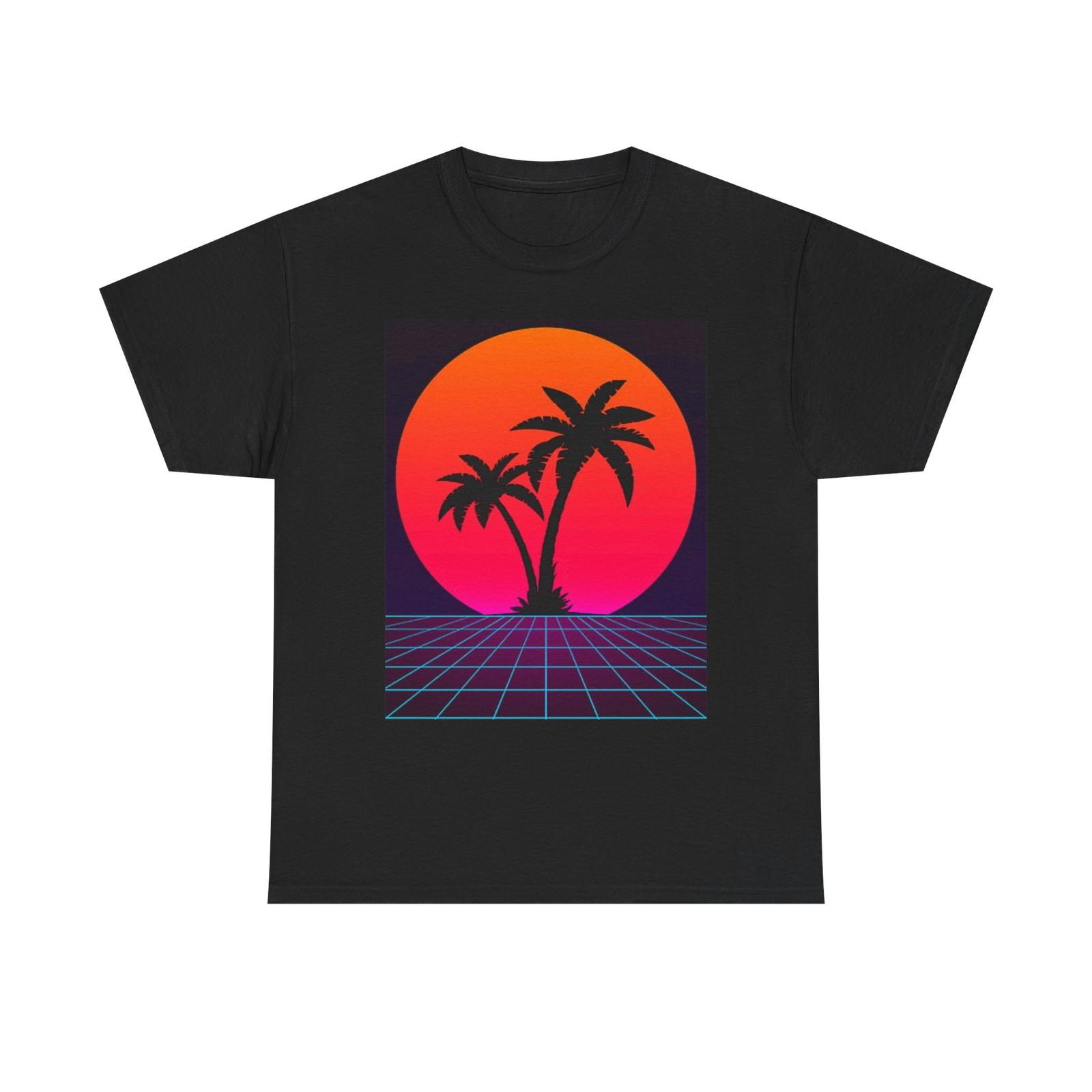 Miami Nights T Shirt Retro Neon Vibes Florida 80s Unisex Heavy Cotton Tee L