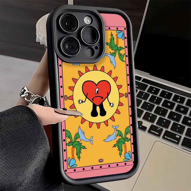 Phone Case for iPhone 17 Air 16E 15 16 Pro Max Bad Bunny Heart Cover 14 Plus 13 12 Mini Soft Shell Silicone Fundas