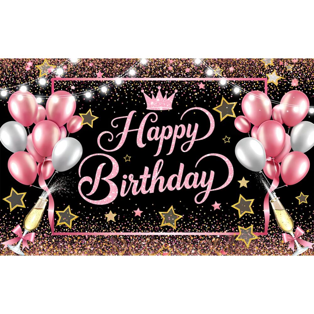 Pink Gold Black Happy Birthday Background Rose Gold Glitter Balloon Birthday Decoration Party Decor Home Photography Backdrop