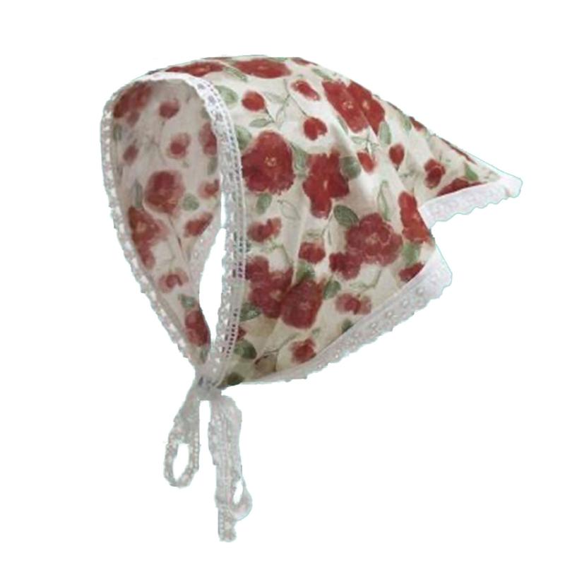 French Styles Flower Triangular Headscarf Headcover for Women Sun Protective Headwrap for Fashionable Women Wear