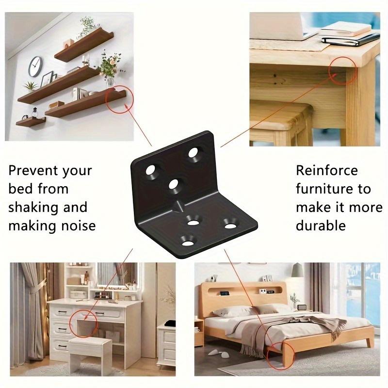 10pcs Heavy-Duty Black Stainless Steel L-Shaped Corner Brackets with Adjustable Height - Waterproof, Pre-Drilled
