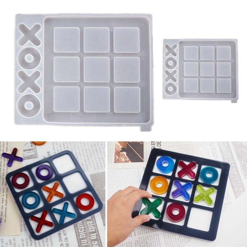 Tic Tac Toe Resin Mold with Chess Pieces Mold X O Board Game Silicone Molds for Resin Casting DIY Tabletop Board Game