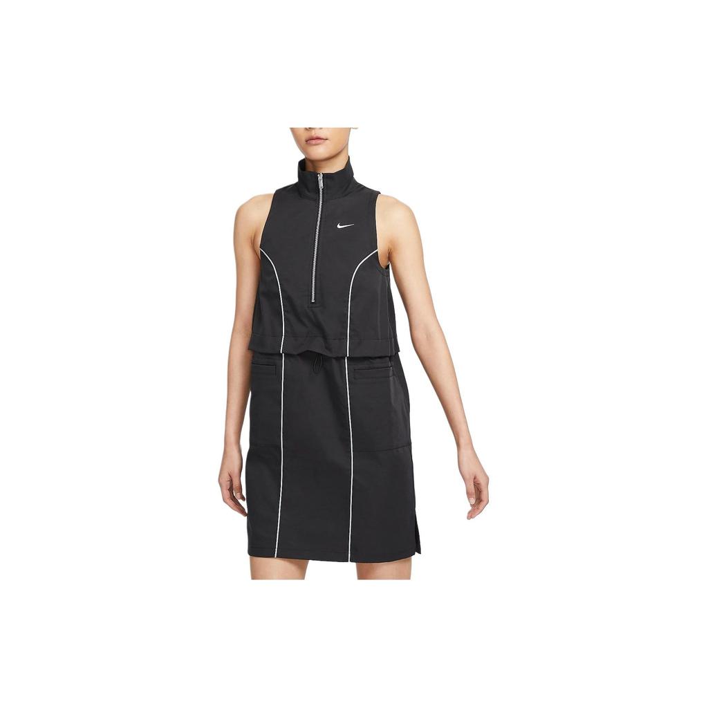 Nike Sportbekleidung Colorblock Design Lässiges kurzes ärmelloses Kleid Damenkleider Schwarz FN2287-010