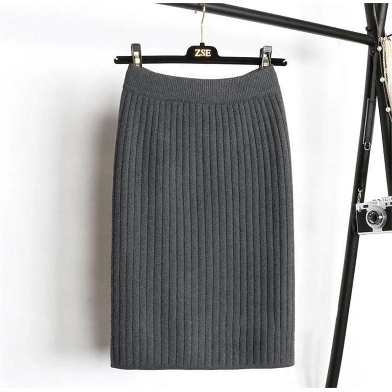 

Юбка-карандаш до середины бедра Женская юбка средней длины Универсальные модели Эластичная талия Шерстяная юбка L серый