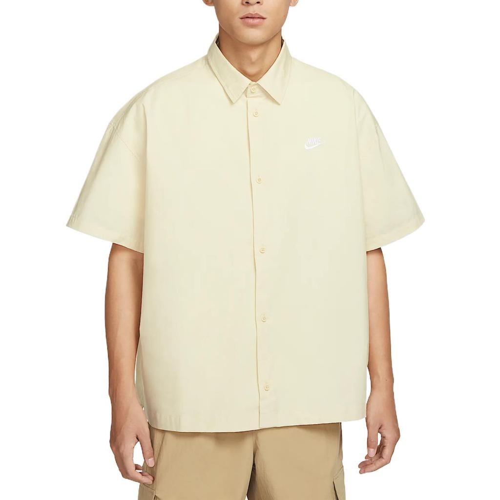 Nike Club SS25 Comfortable Skin-Friendly Fashion Versatile Short Sleeve Shirt Men Shirts Light-Khaki White HJ2027234
