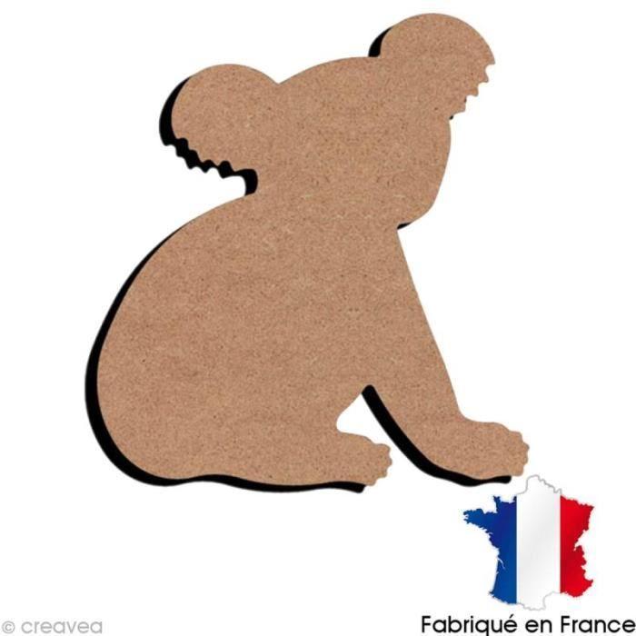 Support en bois à décorer - Koala - 13 x 14 cm - Animaux - Marron