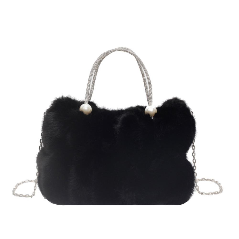 Korean Style Women Plush Shoulder Bag Solid Color Faux Fur Crossbody Bag Travel