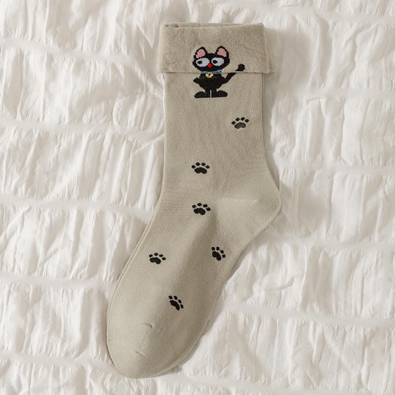 Women's 3D Cartoon Animal Polka Dot Mid-Calf Socks, Korean Sporty Academy Style