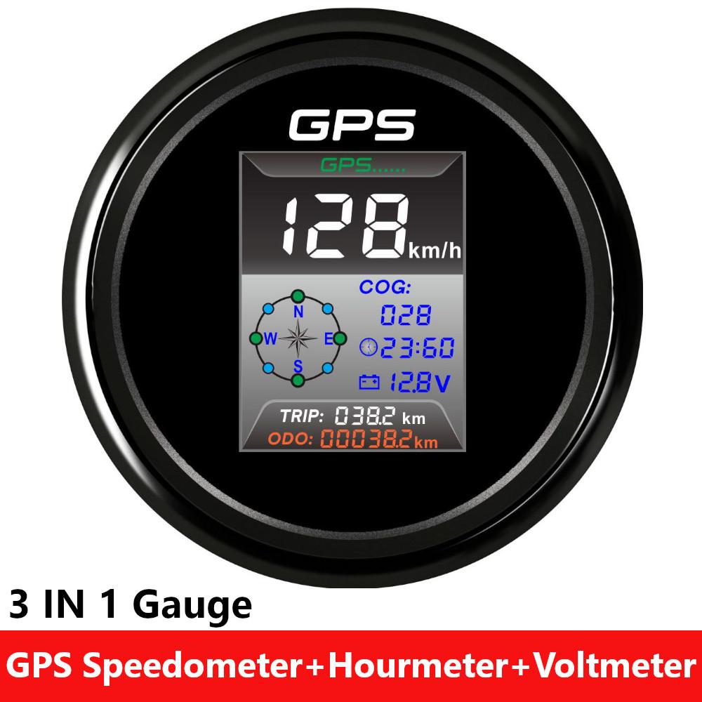 Ized 85mm 3 In 1 Gauge GPS Speedometer + Clock Hourmeter+Voltmeter Digital TFT Screen Speed Meter For Marine Auto Car Boat