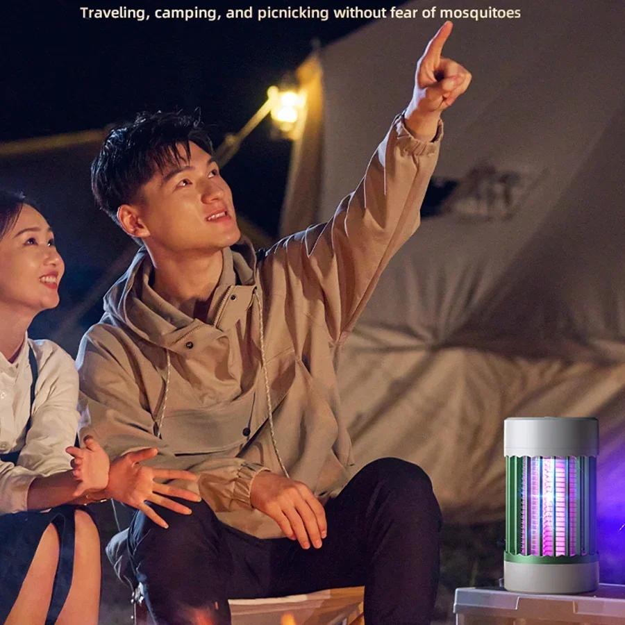 Lampă portabilă electrică anti-țânțari, reîncărcabilă USB, lumină UV, ucigaș de insecte de interior/exterior pentru camping sau casă cu lumină de noapte