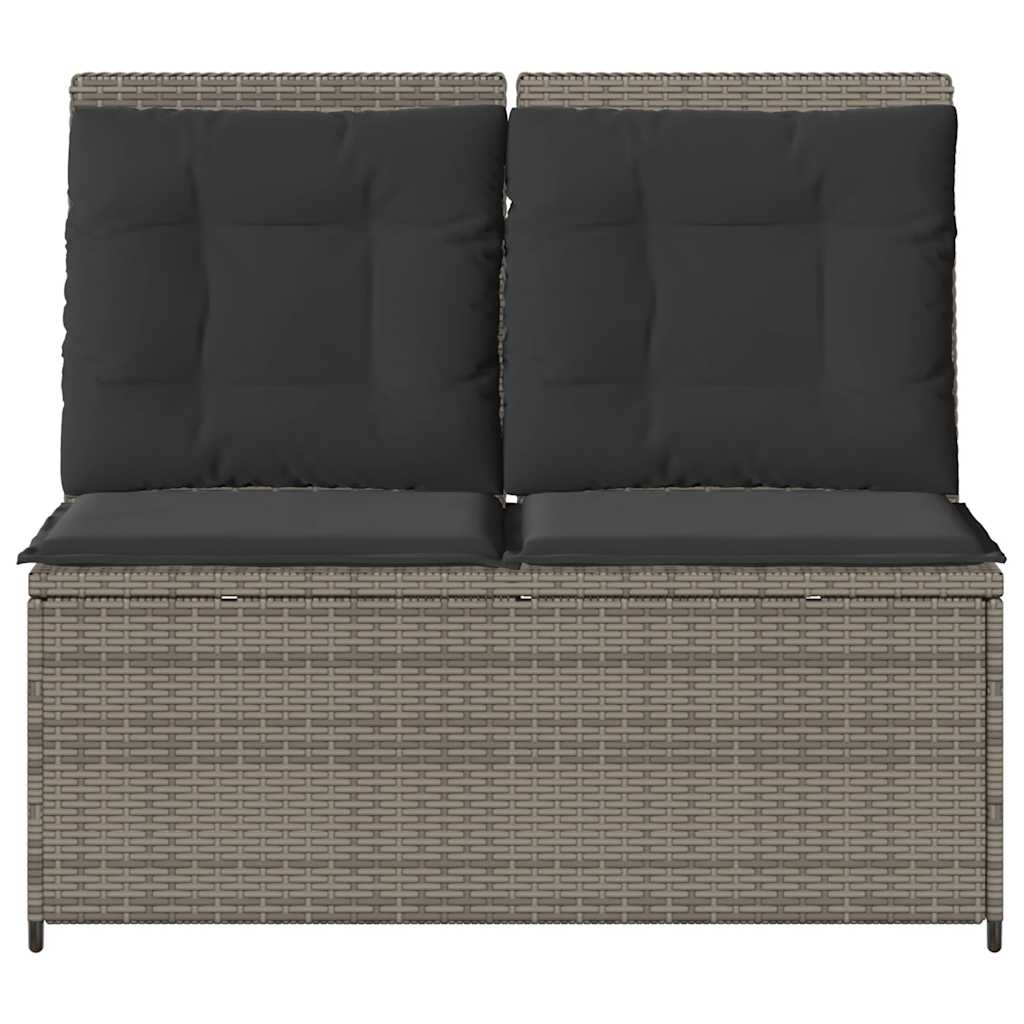 Vidaxl Foldable Garden Bench With Cushions, Grey, Poly Rattan