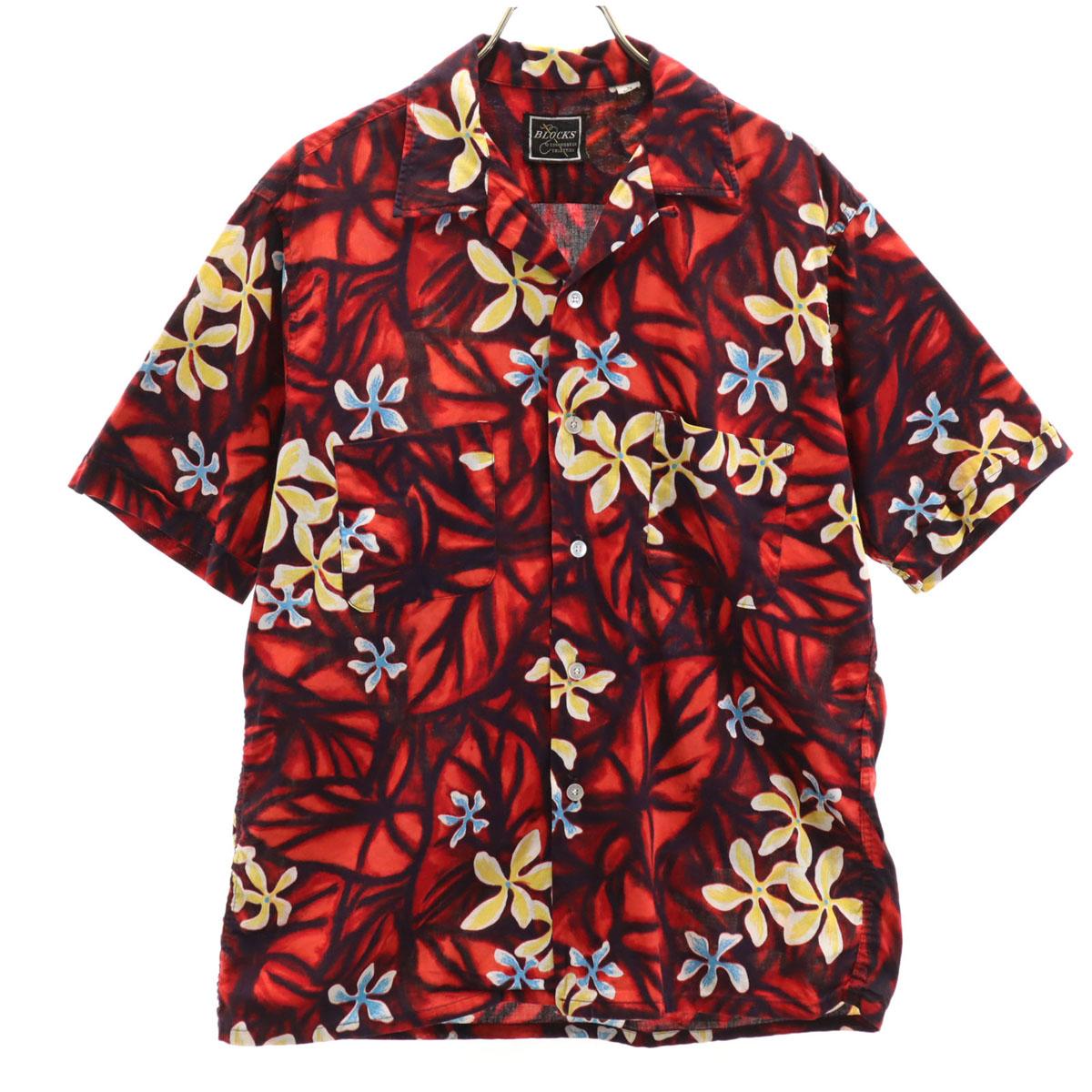 

БЛОКИ 70-х 80-х годов винтажная Цветочная С коротким рукавом Отложной воротник Рубашка Алоха Мужская Б/У