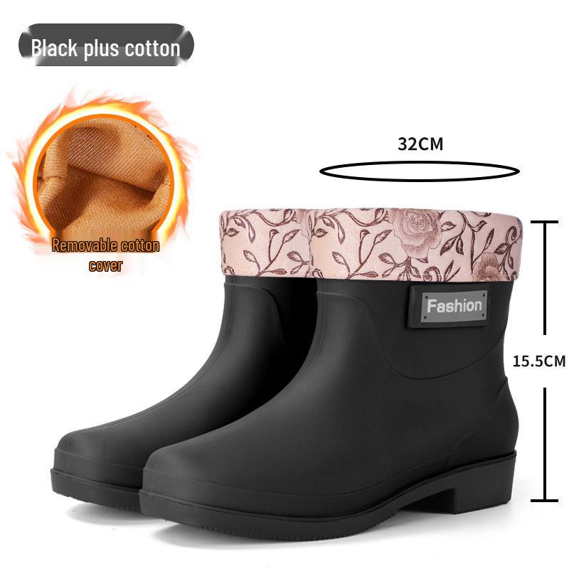 Women's British Fashion Mid-Calf Waterproof Rubber Rain Boots - Non-Slip, Warm Frosted Overshoes for Kitchens and More