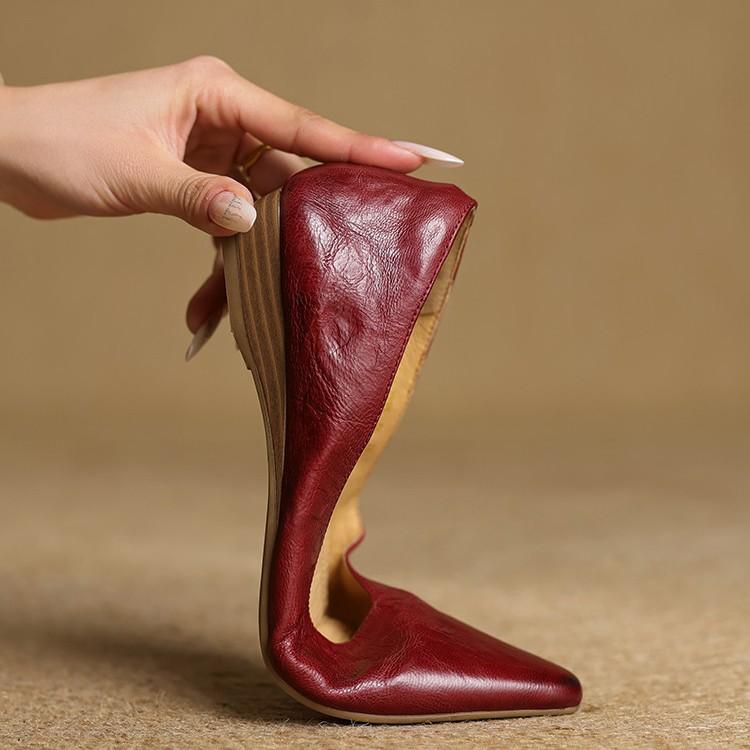 Chao Soft Pointed Leather Shallow Mouth Single Shoes Women's One Foot Pedal Women's Shoes Versatile Two Wear oL Professional Work Shoes