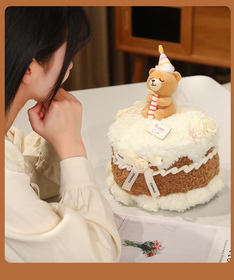 Cute Teddy Bear Doll Comfort Cushion with Scented Birthday Cake Candle