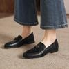 Krazing Pot Sheepskin Round Toe Thick Med Heels Spring Shoes Slip On Big Size 42 Loafers Women Pleated Beauty Pumps