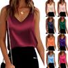 AUT1029486CMP Damen Satin V-Ausschnitt Camisole Trägertop Ärmellos Locker Einfarbig Seiden Cami Bluse Lässig Sommer Weste Tops S-XXL