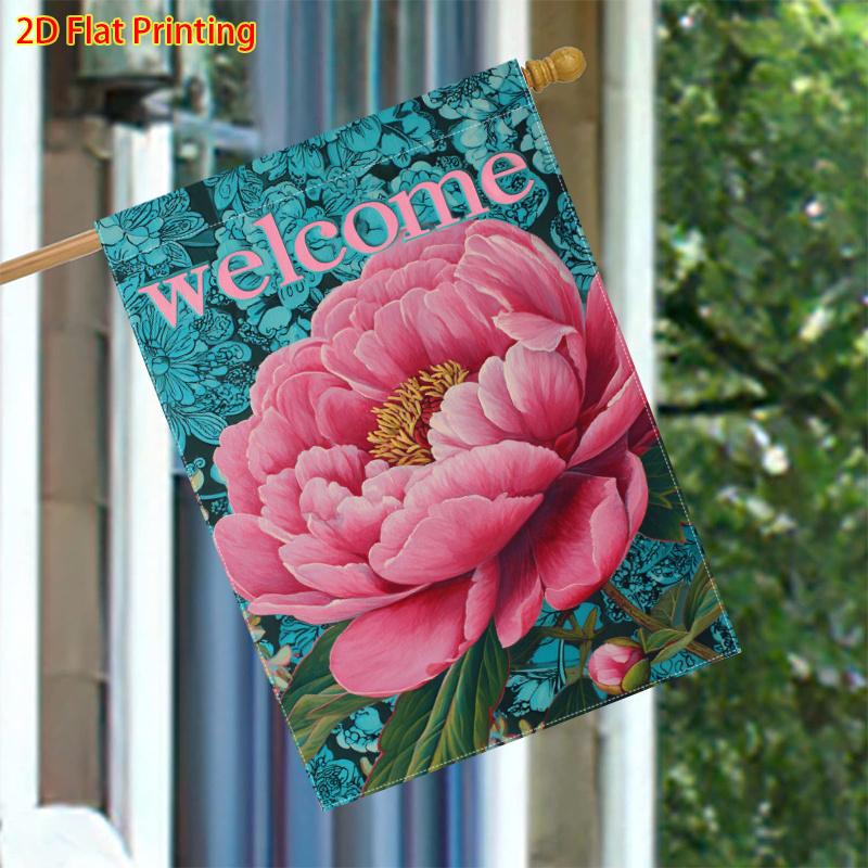 1pcs Spring, Beautiful Peony Pattern FlagDouble-sided Garden Flag Courtyard Decoration, Outdoor Decoration, Lawn Decoration, Flag Only