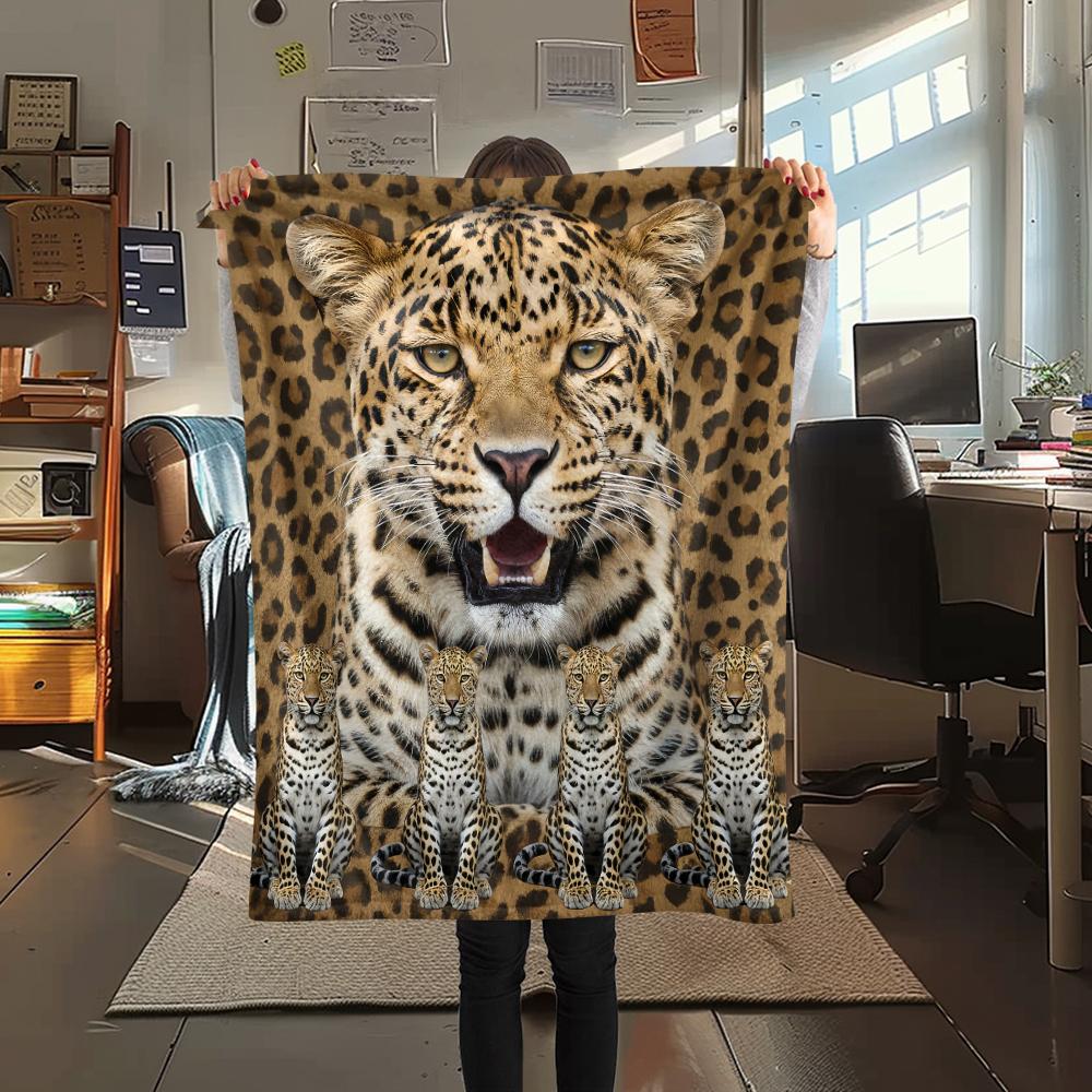 1Pc Leopard Lion Print Flannel Blanket, High Quality Comfortable for All Seasons, Home Decor, Warmth and Comfort, Perfect for Gifts