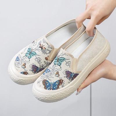 Sapatos de pano de Pequim antigos verão novos sapatos de lona casuais da moda para estudantes de salto alto de sola macia