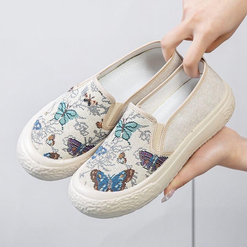 Old Beijing cloth shoes summer new women's flat-soled canvas casual fashion student high-heeled soft-soled shoes